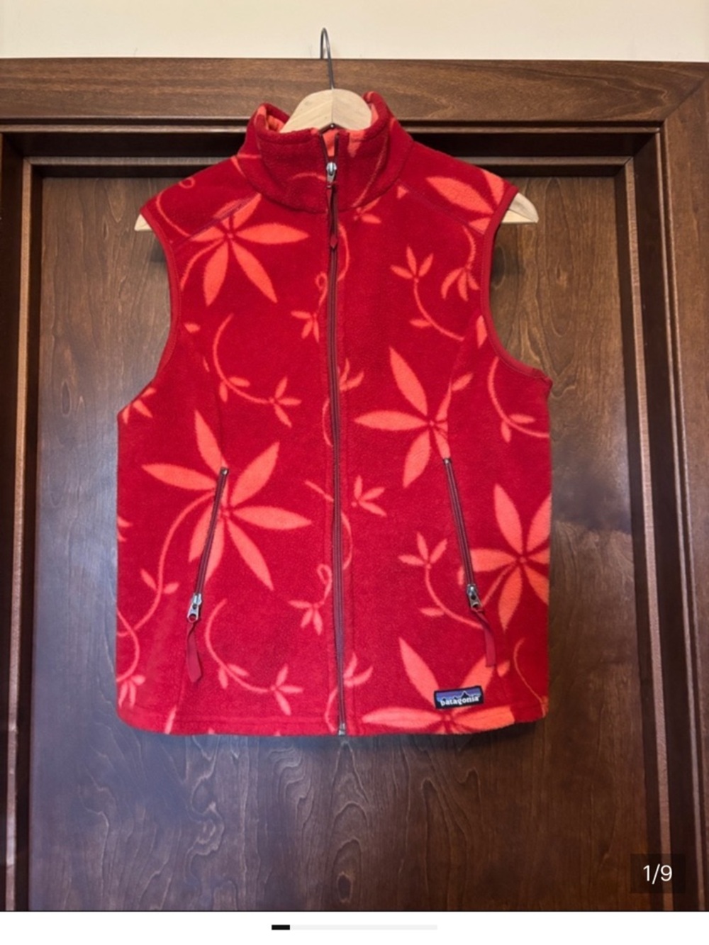 Patagonia orange Floral Zip Fleece Vest size large